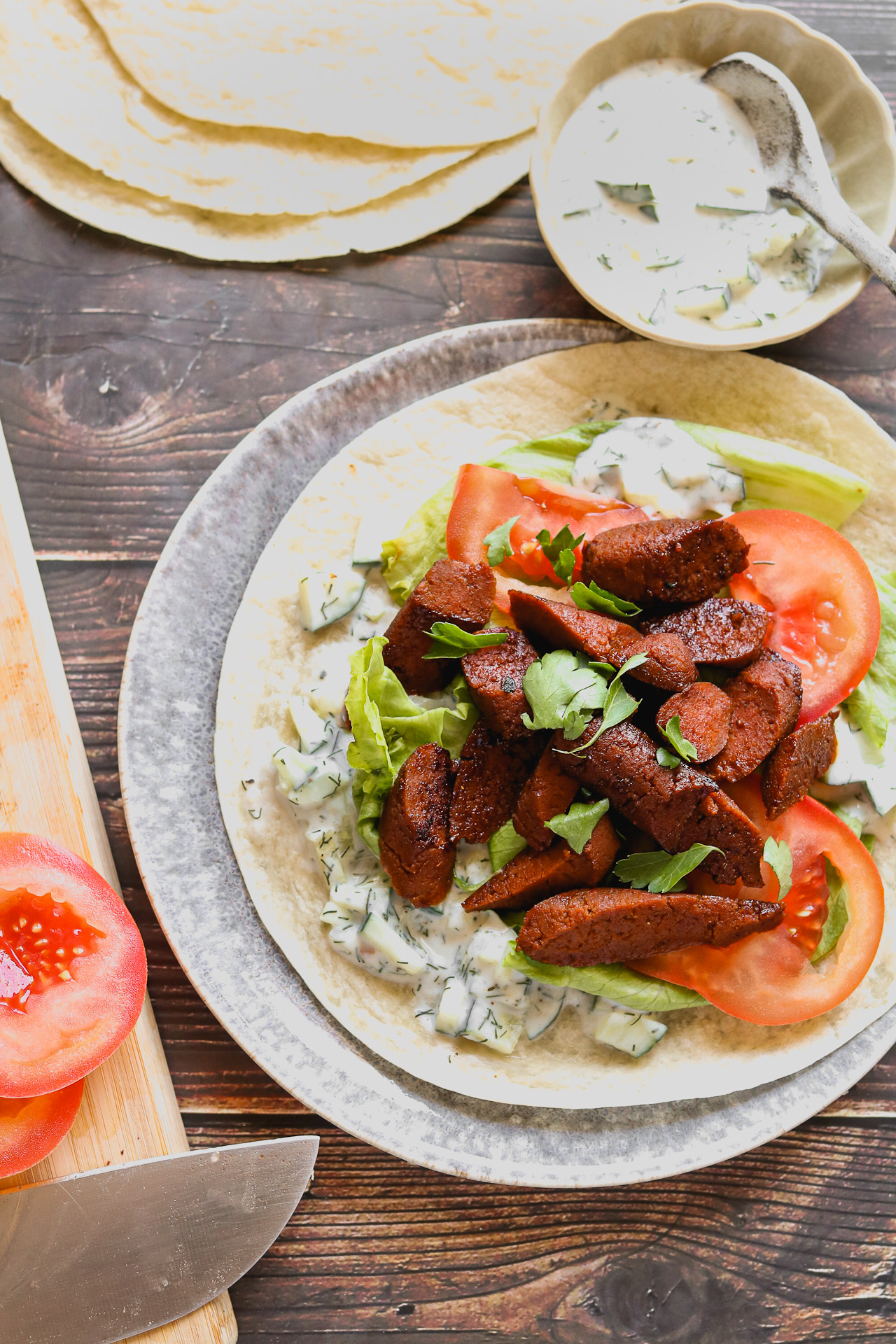 Seitanwrap im Gyros-Style